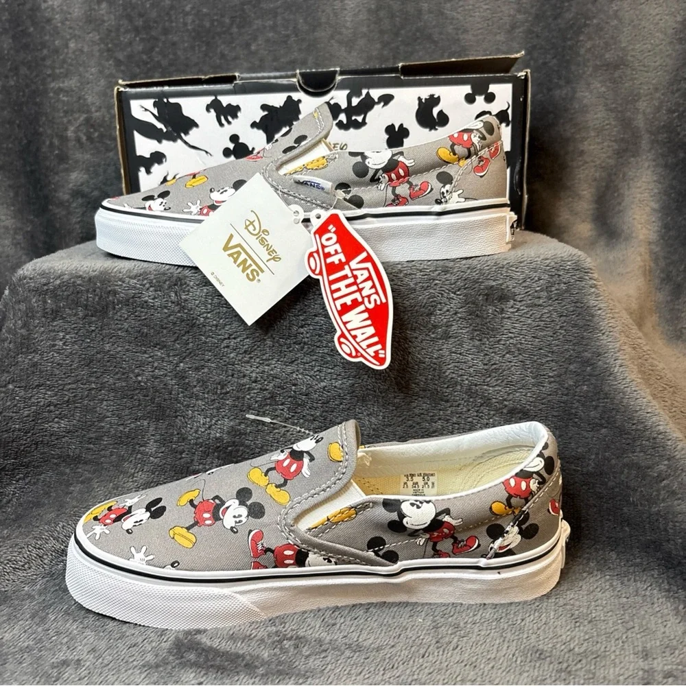 Vans Women's Sz 5 or Men Sz 3.5 Mickey Mouse Gray Slip-On Shoes - Picture 3 of 9